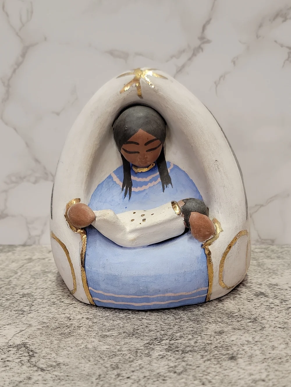 Vintage hand sculpted clay Native American Nativity Mother & Child Sculpture